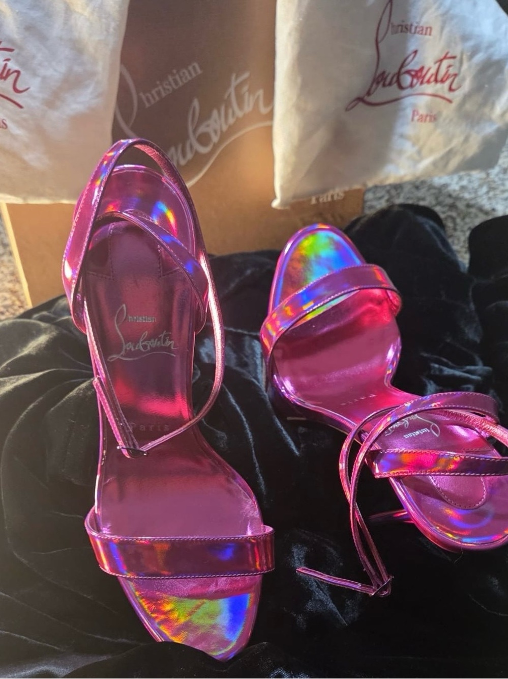 Christian Louboutin Iridescent Pink Strappy Stiletto Sandals - Picture 4 of 5